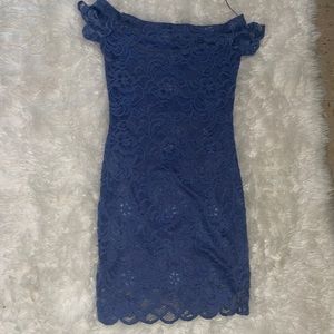 Midi off the shoulder lace dress.